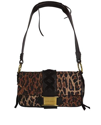 Leopard Print Flap Fringe Bag, front view
